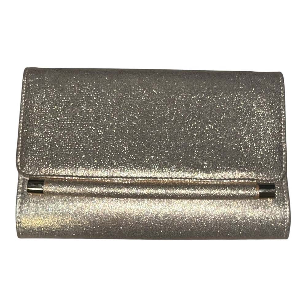 Kate Landry Gold Glitter Evening Clutch Bag with Metal Trim and Magnetic Snap